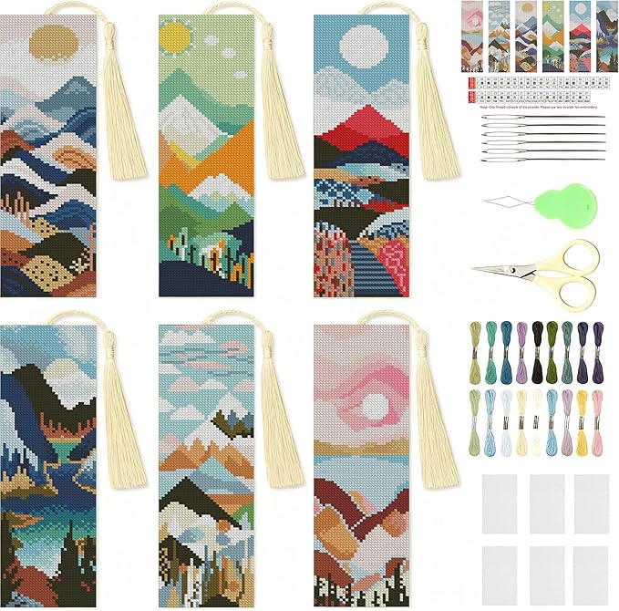 NEGEKFKX 6 Pcs Landscape Cross Stitch Bookmark Kit by NEGEKFKX