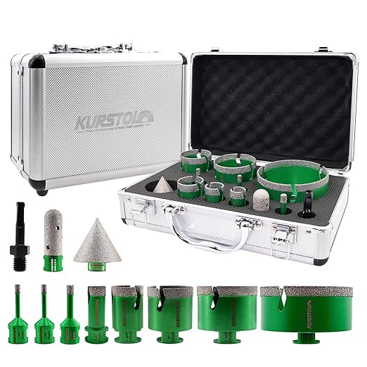 Tile Hole Saw Kit - 9pcs Diamond Core Drill Bits 6/6/8/20/25/35/50/65/100mm+4/5" Milling Finger Bit+2" Beveling Chamfer Bit+SDS Shank to 5/8"-11 thread for Porcelain Ceramic Marble Granite
