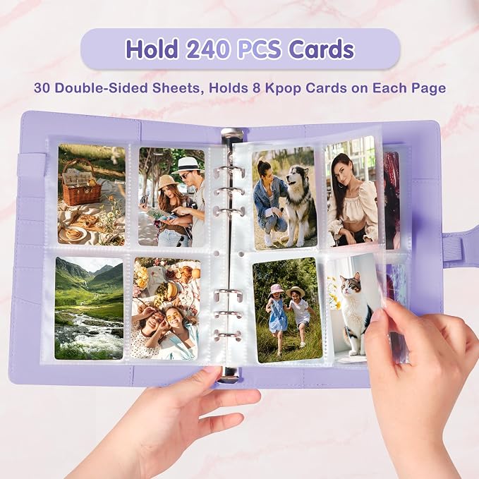 A5 Kpop Photocard Binder with 30 Pack 4-Pocket Card Pages, 6 Ring A5 Binder - Image 2