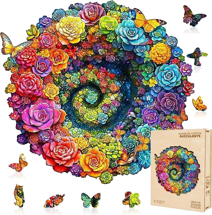Rainbow Vortex Succulents Puzzles Adults Gifts Wooden 175 Pieces 11.4 * 10.9in by Jollitot