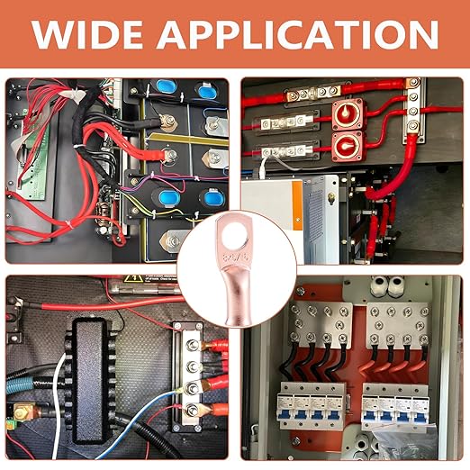 62PCS 8 AWG Ring Terminal Connectors Battery Copper Wire Lugs 8 Gauge 5/16", 3/8", 1/4", 1/2" with Heat Shrink Tubing Set, 30Pcs Battery Cable Ends and 32PCS Heat Shrink Tubing