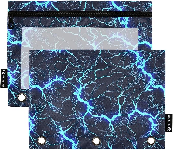 Dark Blue Electric Lightning Pencil Pouch by BOENLE-WELCOMEYOURCOMING