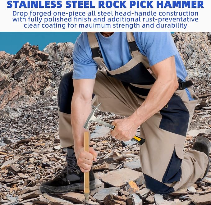 17PCS Geology Rock Pick Hammer Kit, 32oz Hammer & 3 PCS Digging Chisels Set - Image 5