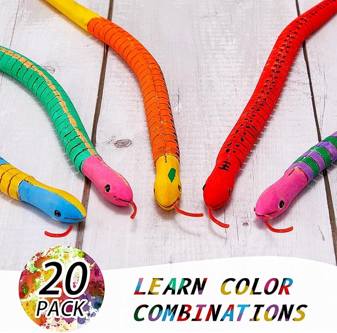 BBTO 20 Pieces Wooden Snake Bulk Jointed Flexible Unfinished Wooden Wiggly Snake - Image 4
