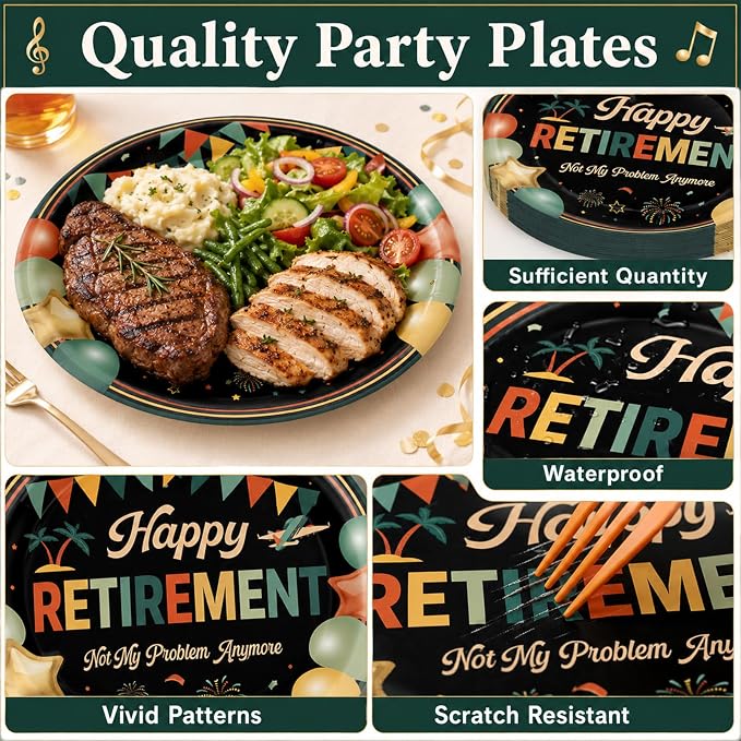 Qyeahkj 100 Pcs Retirement Party Plates and Napkins Set Happy Retired Birthday - Image 3