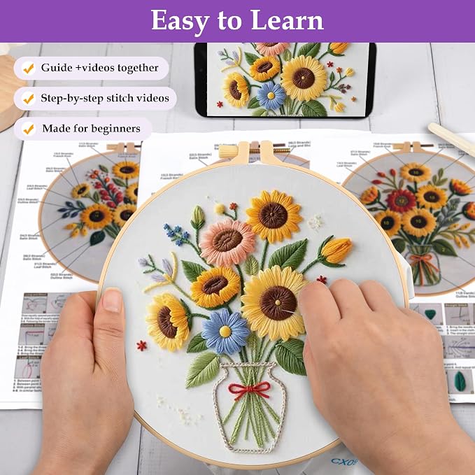 Uniartfy 3 Sets Sunflower Embroidery Kits - Image 3