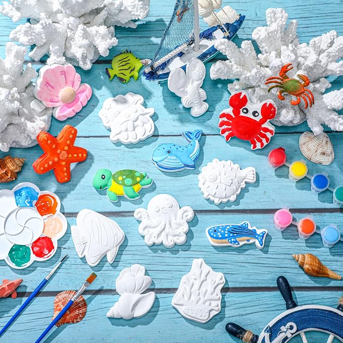 Soulchen 24 Set Ocean Animals Ceramic Painting Kits Sea Animals Ceramic - Image 2