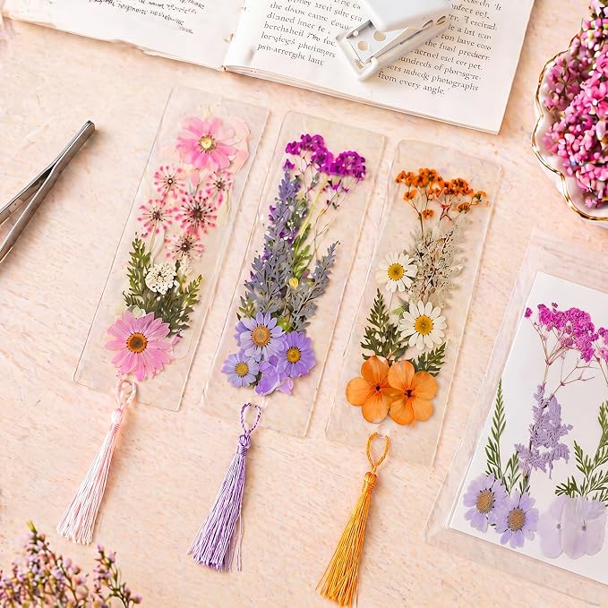 Fuyoooo 61 Pcs Pressed Flowers Bookmark Making Kit, DIY Bookmark Laminating - Image 6