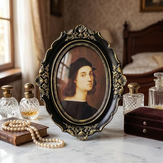 Cuspin 4x6 Oval Picture Frame, Vintage Ornate Baroque Black and Gold Resin - Image 3