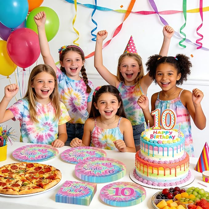 96Pcs Tie Dye 10th Birthday Party Decorations - Image 7