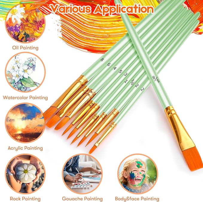 Soucolor Watercolor Paint Brushes Set, Mint Green - Image 4