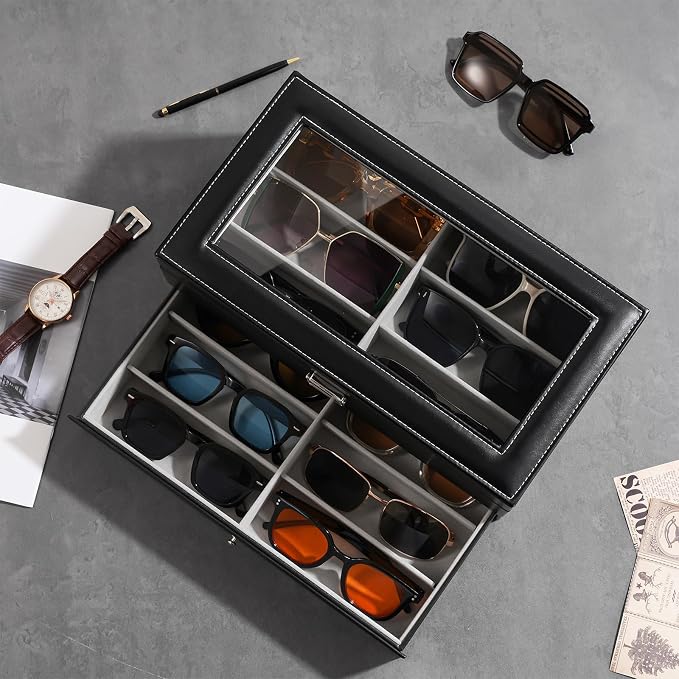 ProCase 12 Slots Sunglasses Organizer, 2 Layer Sunglass Case, Leather Eyeglass - Image 4