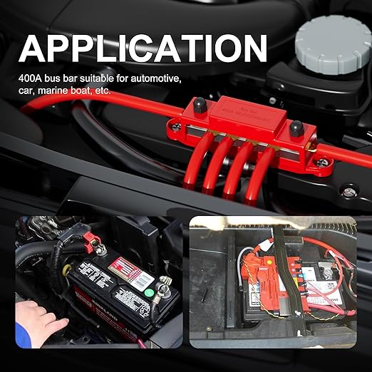 400A Bus Bar 12V Power Distribution Block 6 x 5/16" (M8) Terminal Studs 12 Volt Marine Bus Bar Positive & Negative for Boat Automotive Solar System