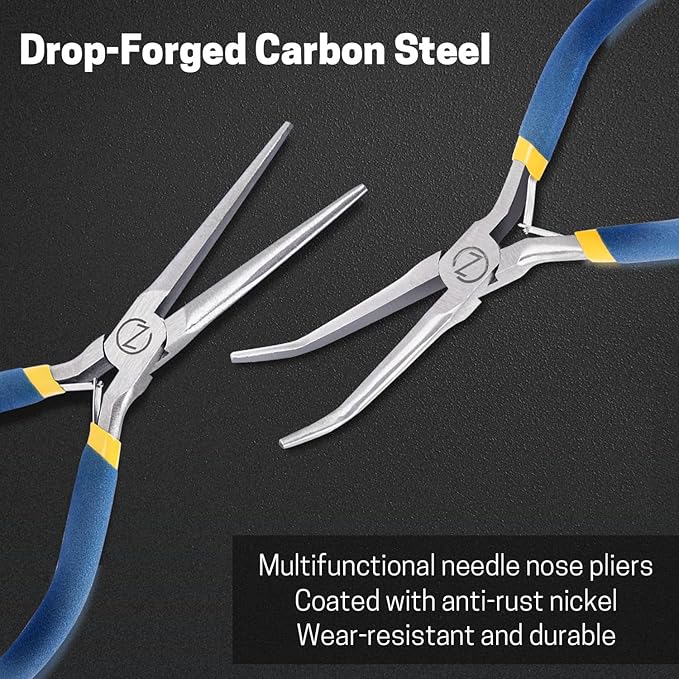 VISEMAN 6" Mini Needle Nose Pliers with Comfort Grip Handles, Long Nose Pliers for Handmade Craft, 45 Degree Bent