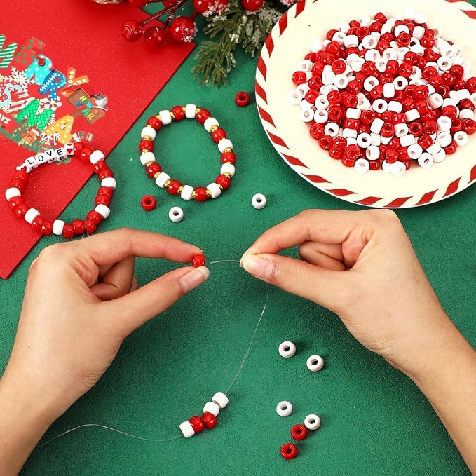 UPINS 1200Pcs Red White Pony Beads, Valentine's Day Pony Beads Bulk - Image 3