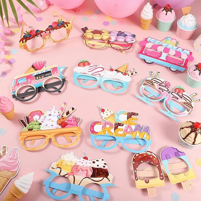 Pajean 32 Pcs Ice Cream Party Decorations Eyeglasses Ice Cream Themed Paper - Image 4