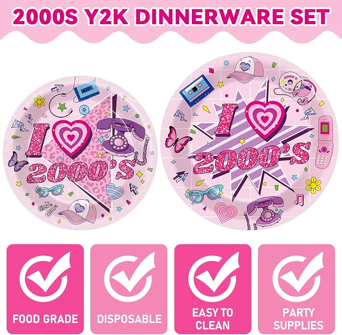 Qyeahkj 100Pcs 2000s Y2K Pink Decorations Party Supplies 90s Plates Napkins - Image 3