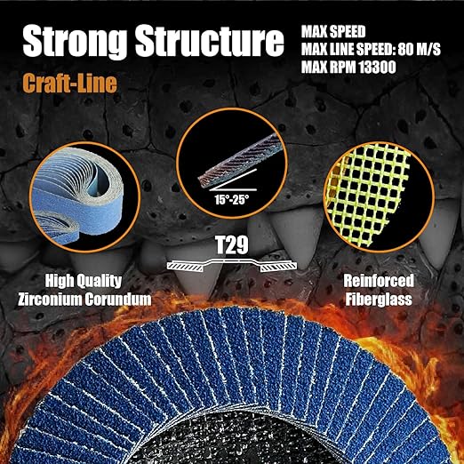 Merryland Flap Disc 4 1/2 inch Metal for Angle Grinder, 4.5inch 60 Grit T29 Flap Wheel 10 Pack, Blue Zirconium Corundum INOX Stainless Steel Iron Universal, Craft-Line FC1107314-10