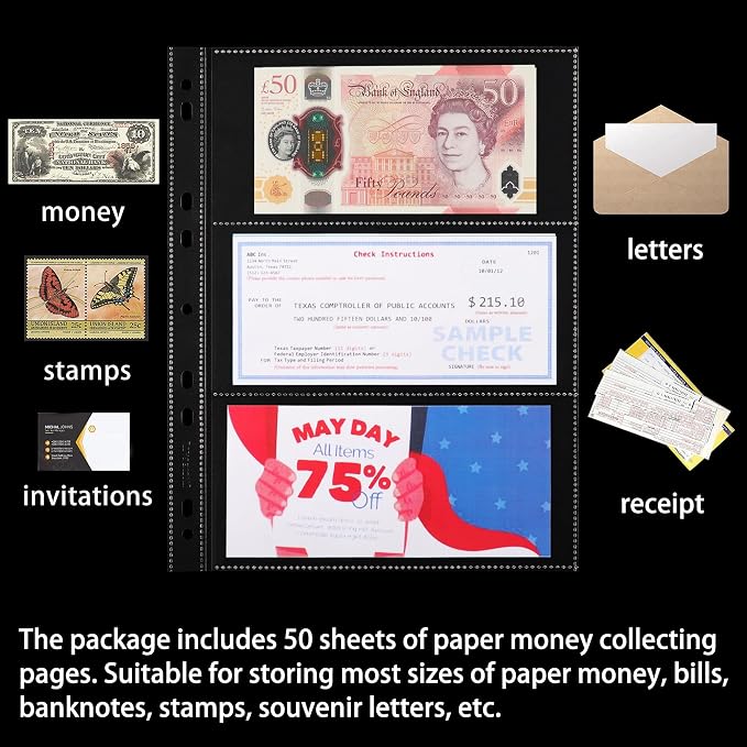 150 Pockets Archival Banknote Pages – 50 Sheets Acid-Free Currency Protector - Image 4