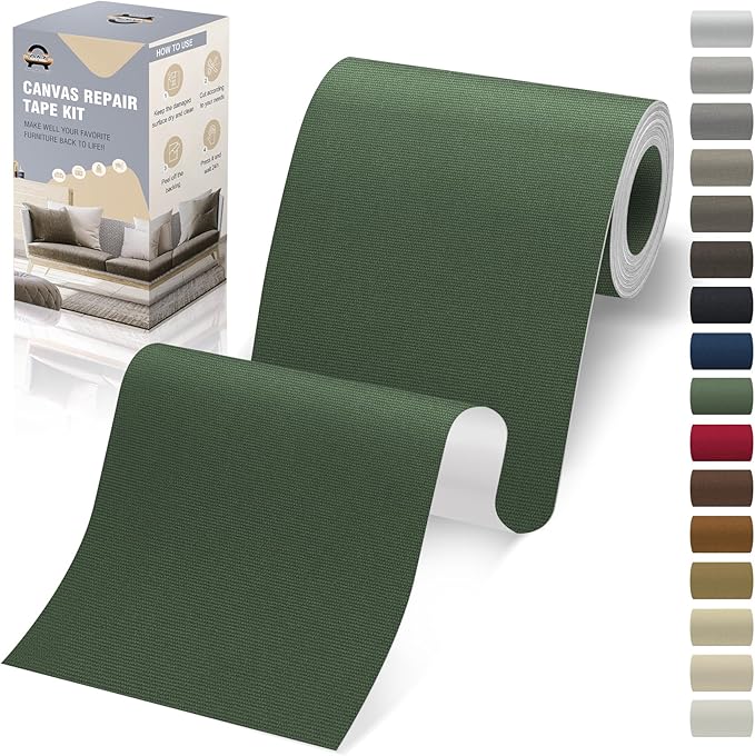 OAZ Canvas Repair Tape Self Adhesive, Army Green Fabric Patches for Furniture, 4x79 Inch Waterproof Canvas Repair Patch for Boat Covers, Sofas, Chairs, Tote Bags, Couches, Tents, Sun Shades