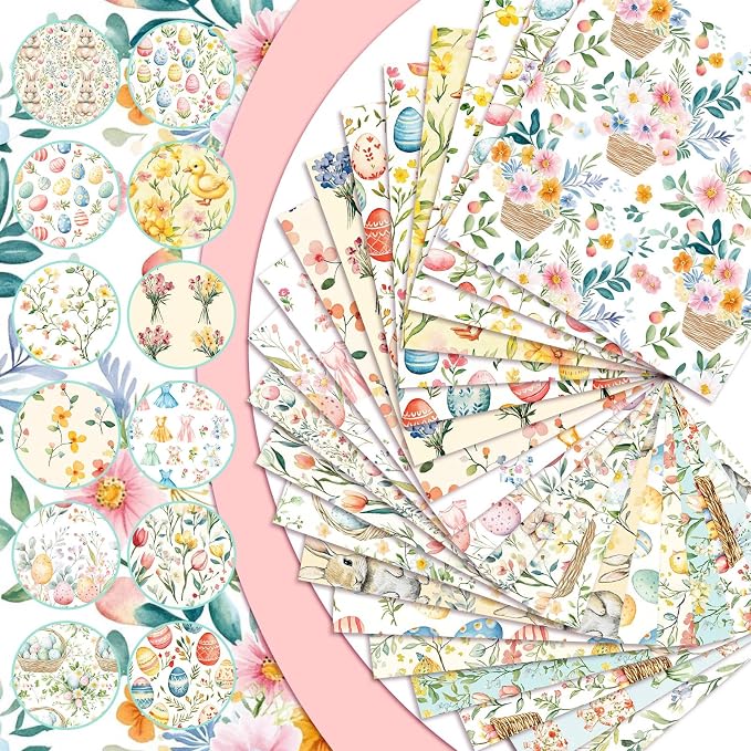 HunnmingRe 20 Pcs 10''x10'' Vintage Easter Quilting Fabric Square Bundle Pastel - Image 5