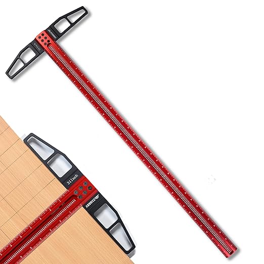TYDEEY 12, 24, 31, 39 in Precision Ruler Square T-Shaped Woodworking Scriber Measuring Tool, Aluminum Alloy Architect Ruler for Carpenter Work, T Type Wood Layout and Measuring Tools (31 inch)