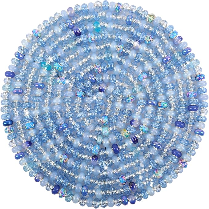 200Pcs Large Hole Beads Spacer Beads Blue Assorted European Craft Big Beads by BRACELETMAKINGKIT