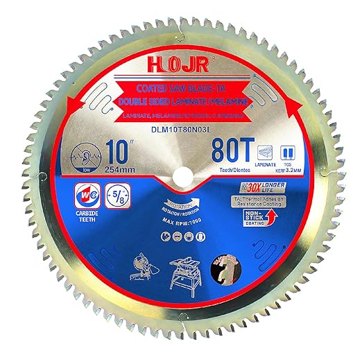 Circular Saw Blade Woodworking TA Series 10" 80-Tooth 5/8" Arbor, Double Sided Laminate/Melamine Wood Cutting,Special Anti-Thermal Adhesion Coating on Cutting Head -TA,DLM 10" 80T TA