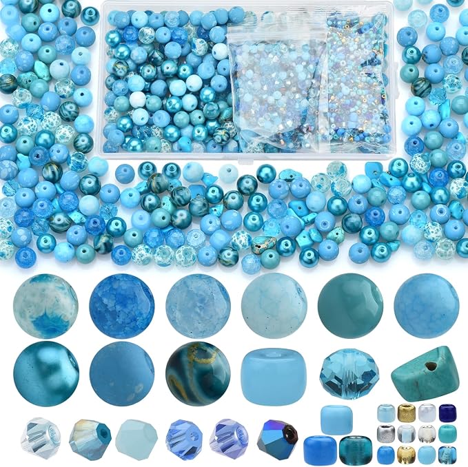 Rired 27 Assorted Craft Beads Bracelet Kit, Columbia Blue Bead Including 7 by RIRED27