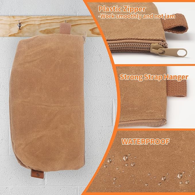 Canvas Zipper Pouch, 3 Pack Small Tool Pouch Organizer, Heavy Duty 16OZ Waxed Canvas Mini Zipper Bag Pouch, 5.7/6.7/12.3 Inch Tool Multipurpose Water Resistant Storage Pouches