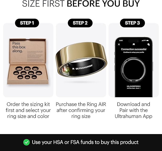 ULTRAHUMAN Ring AIR-Smart Ring Health Tracker, Size First Sizing Kit,Sleep Tracker,Smart Ring for Men/Women,Fitness Tracker (Made in India, Bionic Gold, 6)