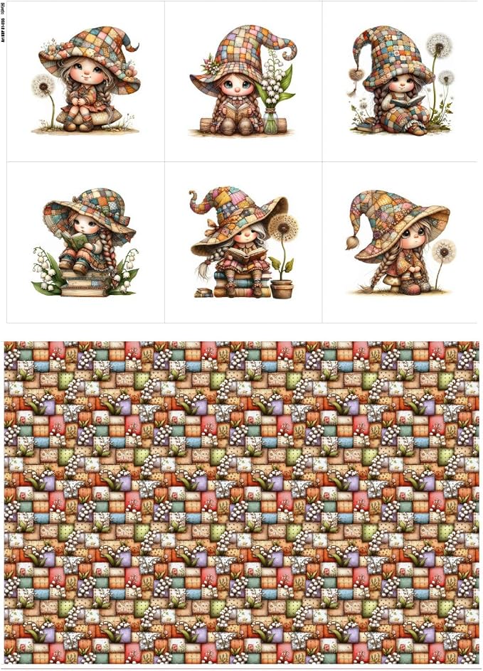 Patchwork Forest Girl Cotton Fabric Panel – Six 10×10 inch Designs + Bonus by FabricsTown