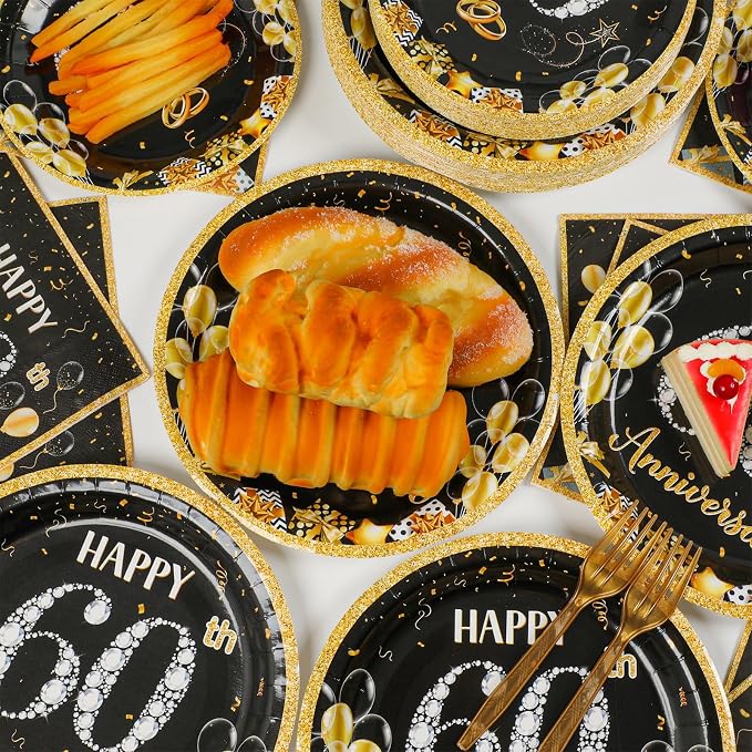 Qyeahkj 50 Guests 60th Anniversary Plates and Napkins Party Supplies 60th - Image 5
