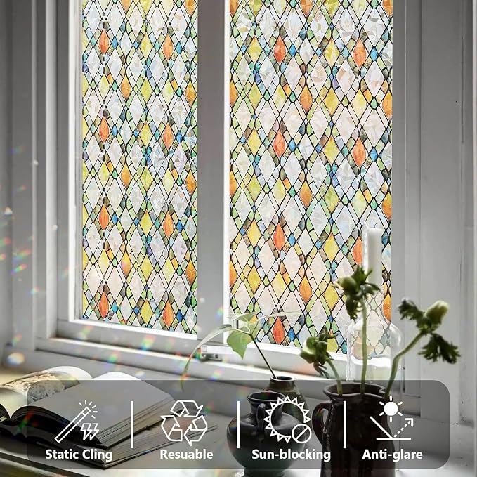 Window Privacy Film Stained Glass 17.5" x 157.4" Rainbow | Static cling – no - Image 6