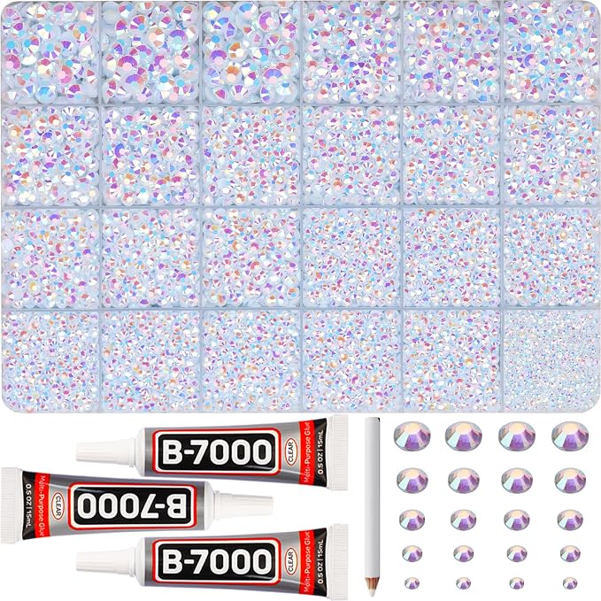 31000Pcs White AB Rhinestones for Bedazzling, Iridescent Multi Sizes 2-6mm by Worthofbest