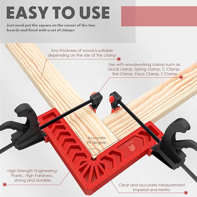 90 Degree Positioning Squares, Clamping Square, Right Angle Clamp Corner Clamp Woodworking Tools for Wood Cabinets, Carpenter Tool for Photo Frames Box Drawer, Set of 12（3" 4" 6")