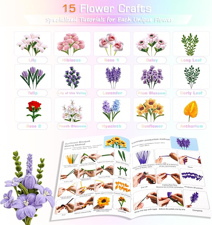 800 PCS Pipe Cleaners Craft, Pipe Cleaners Flowers Kit - Image 5