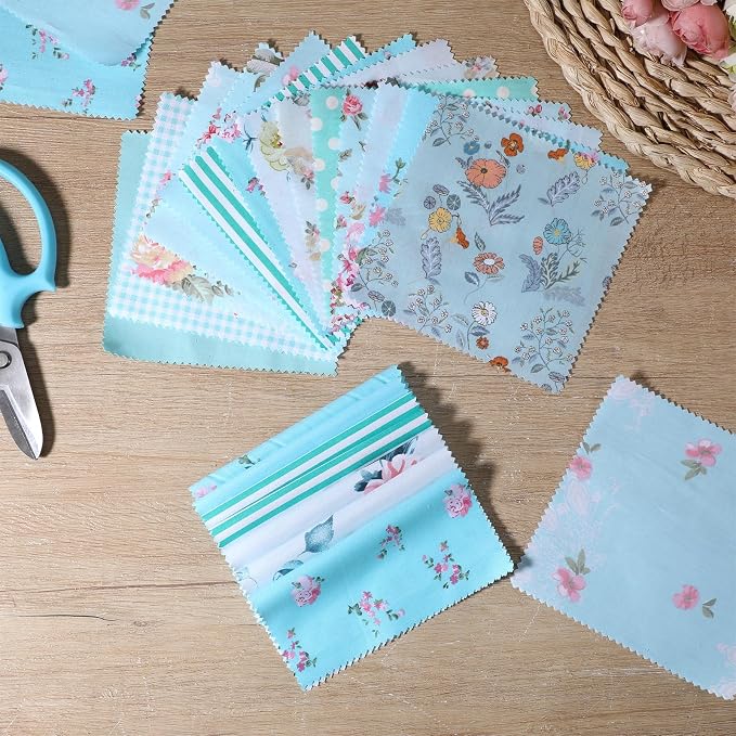 84 Pcs Green Floral Patterns Cotton Fabric Squares, Cotton Quilting Fabric - Image 6