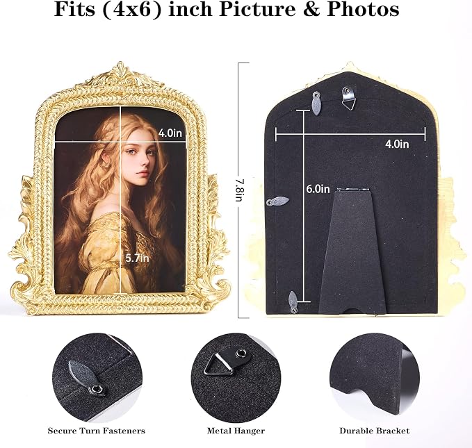 4x6 Ornate Gold Picture Frame, Vintage Roman Texture Photo Frame, Hand-Crafted - Image 3