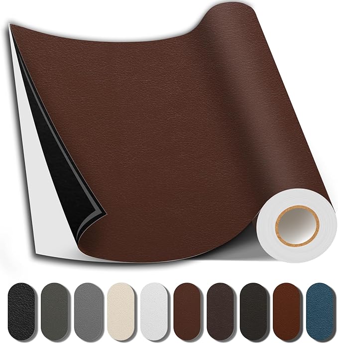 Shagoom Leather Repair Patch, Repair Patch Self Adhesive Waterproof, DIY Large Leather Patches for Couches, Furniture, Kitchen Cabinets, Wall （Brown, 3.5X79 Inch）