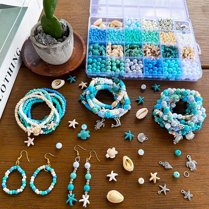 1960Pcs Ocean Beads for Bracelets Making Kit, Sea Turtle Seashell Starfish - Image 5