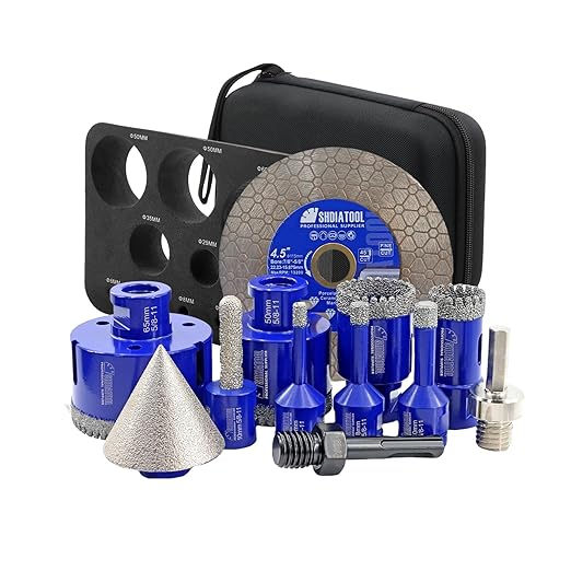 SHDIATOOL Diamond Drill Bits Kit - Core Bits Hole Saw Sets,Mould Guide for Drilling Porcelain Tile Marble Ceramic Granite with Hollow EVA Guide Jig 12pcs(6/8/10/25/35/50/65/10MM/2in/HEX+SDS+4.5in)