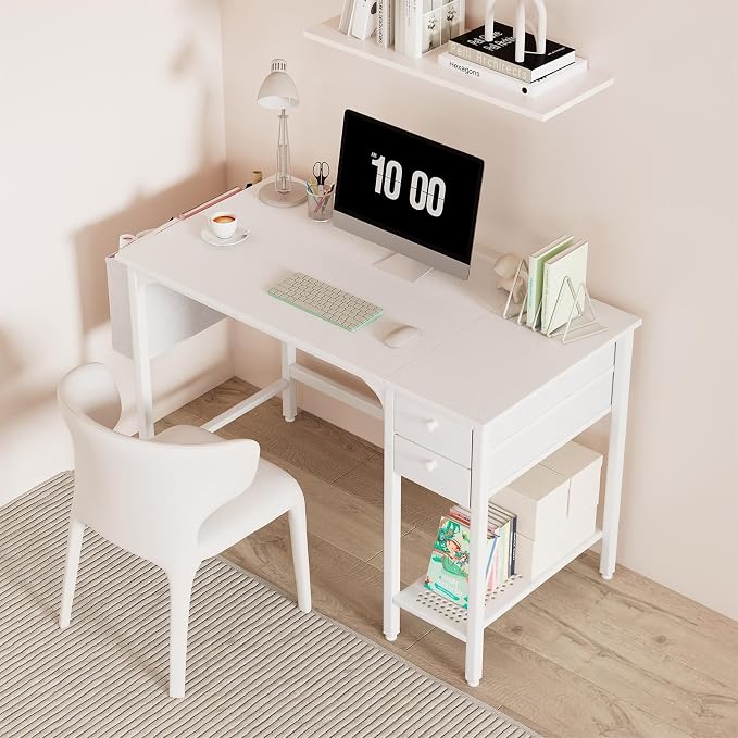 Lufeiya White Small Desk with Drawers - Image 2