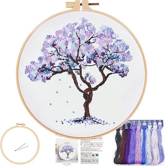 FONNUY Crewel Embroidery Kit for Beginners, Seasonal Tree Pre-Stamped Pattern by FONNUY
