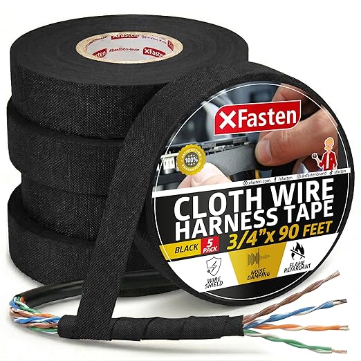 XFasten Black 3/4-Inch x 90-Feet High-Heat Resistant Cloth Electrical Tape by XFasten
