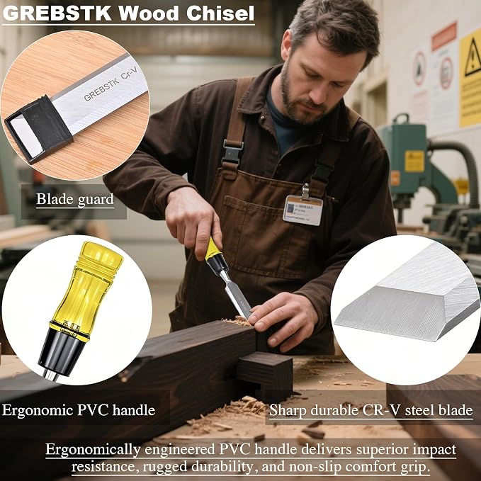 GREBSTK 4-Piece Ultra-Sharp Wood Chisel Set, CR-V Steel Beveled Blades - Image 3