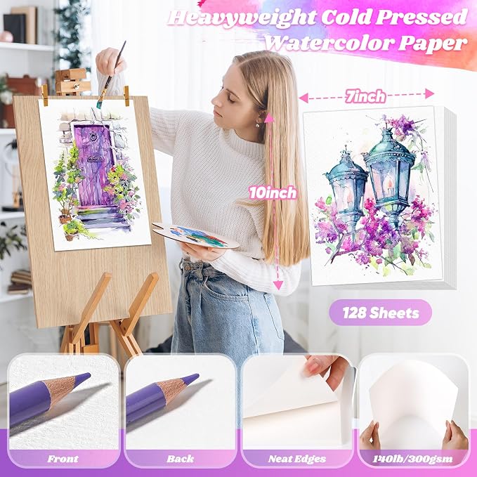 128 Sheets Watercolor Paper, Art Supplies - Image 2