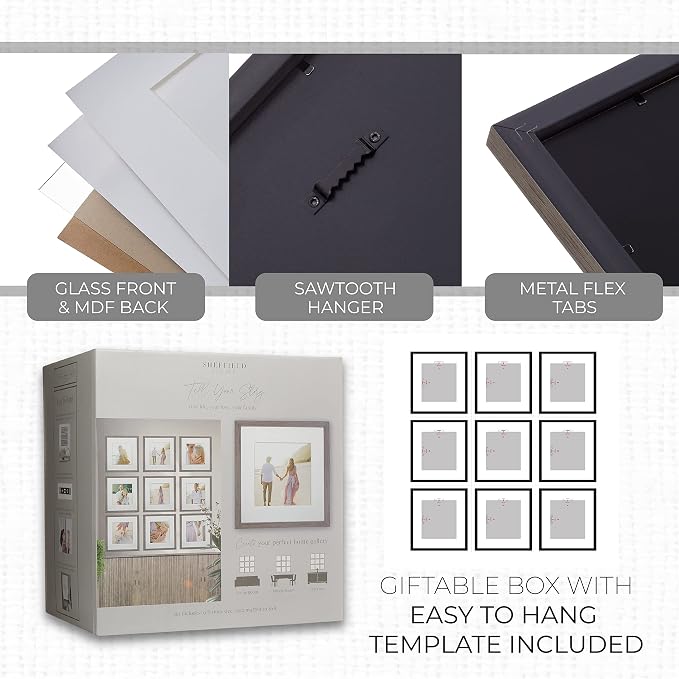 Sheffield Home 9 Piece Gallery Wall Frame Set, 12x12 Inch - Image 5