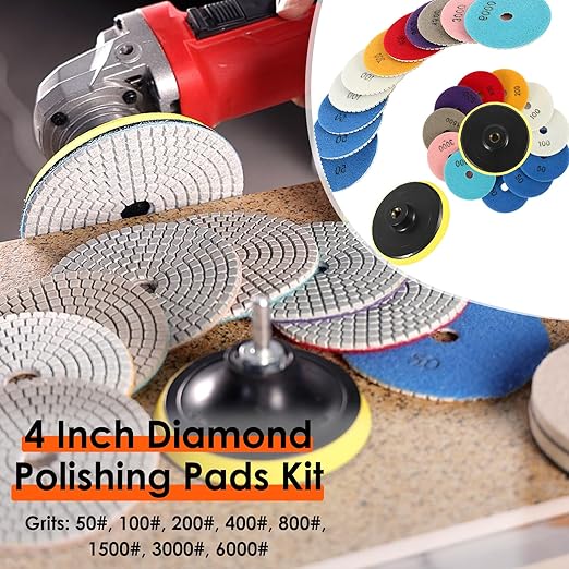 36pcs Diamond Polishing Pads Kit 4 Inch 100mm Round Sanding Discs Wet Dry Grinding Wheels Set Diamond Sandpaper for Diamond Granite Stone Concrete Marble