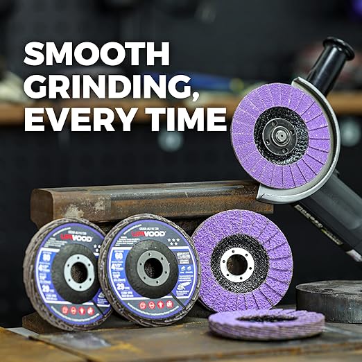 5-Pack 4.5" x 7/8" Ceramic Flap Disc, 60 Grit, Bevel Type #29, Premium Industrial Grade, High-Performance Angle Grinder Grinding Wheel for Edge Grinding - Purple